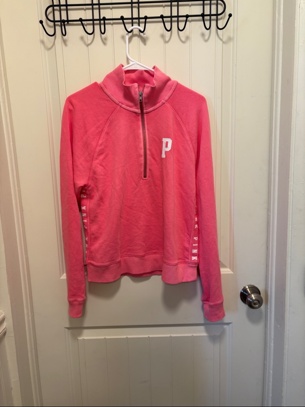 PINK Victoria's Secret Hot Pink Half-Zip Pullover with 'P' Logo